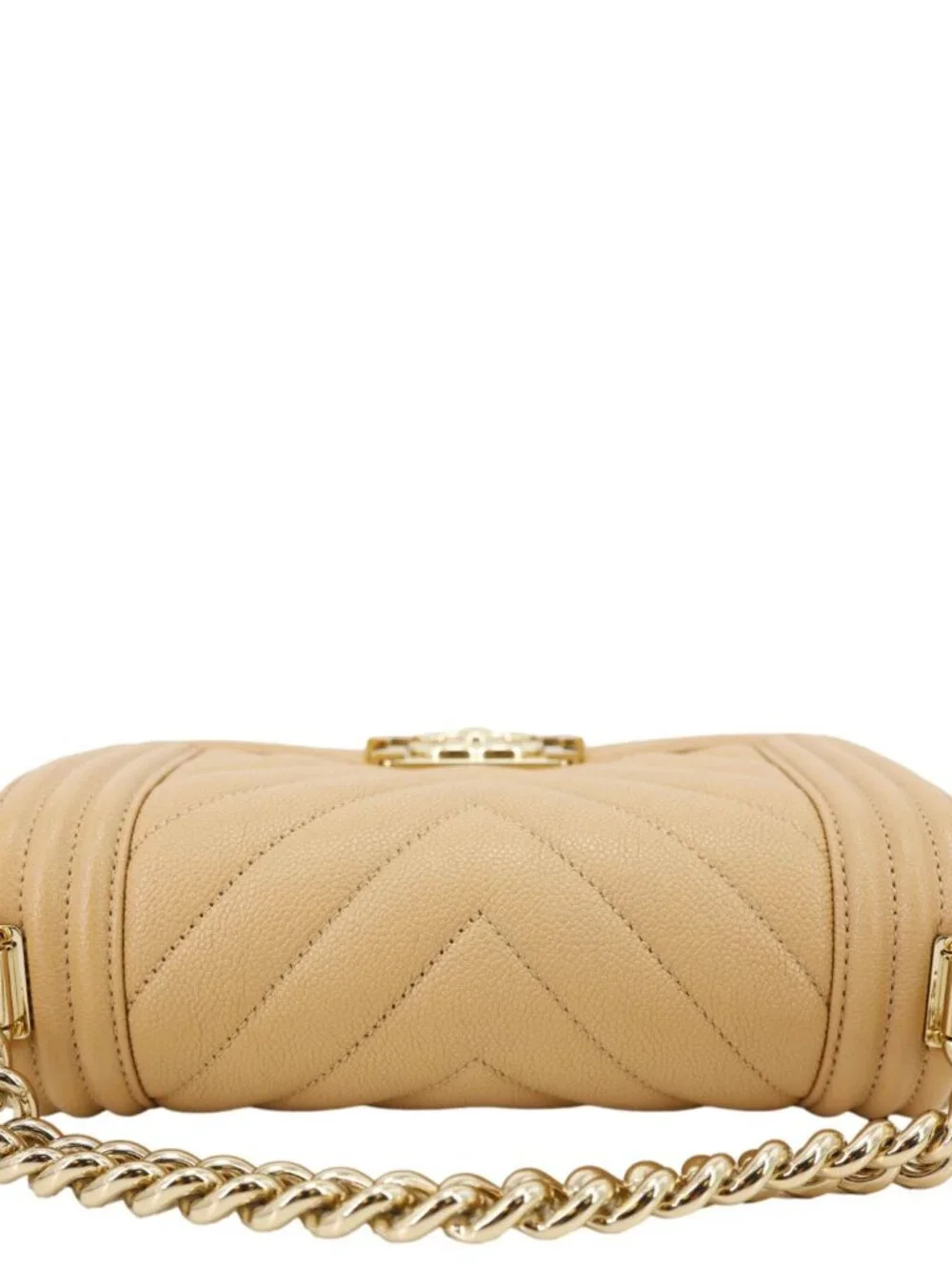 Chanel Boy Flap Small Chevron Leather Shoulder Bag Beige